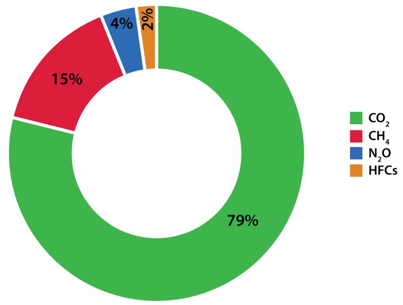 National Emissions (%) by Gas, 2016